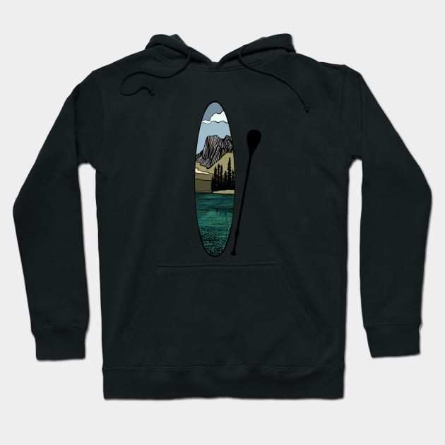 Stand up paddle board - mountain lake vertical Hoodie by NewBranchStudio